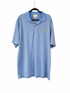 Masters Performance Blue Striped Polo with Yellow Masters Logo Size XXL